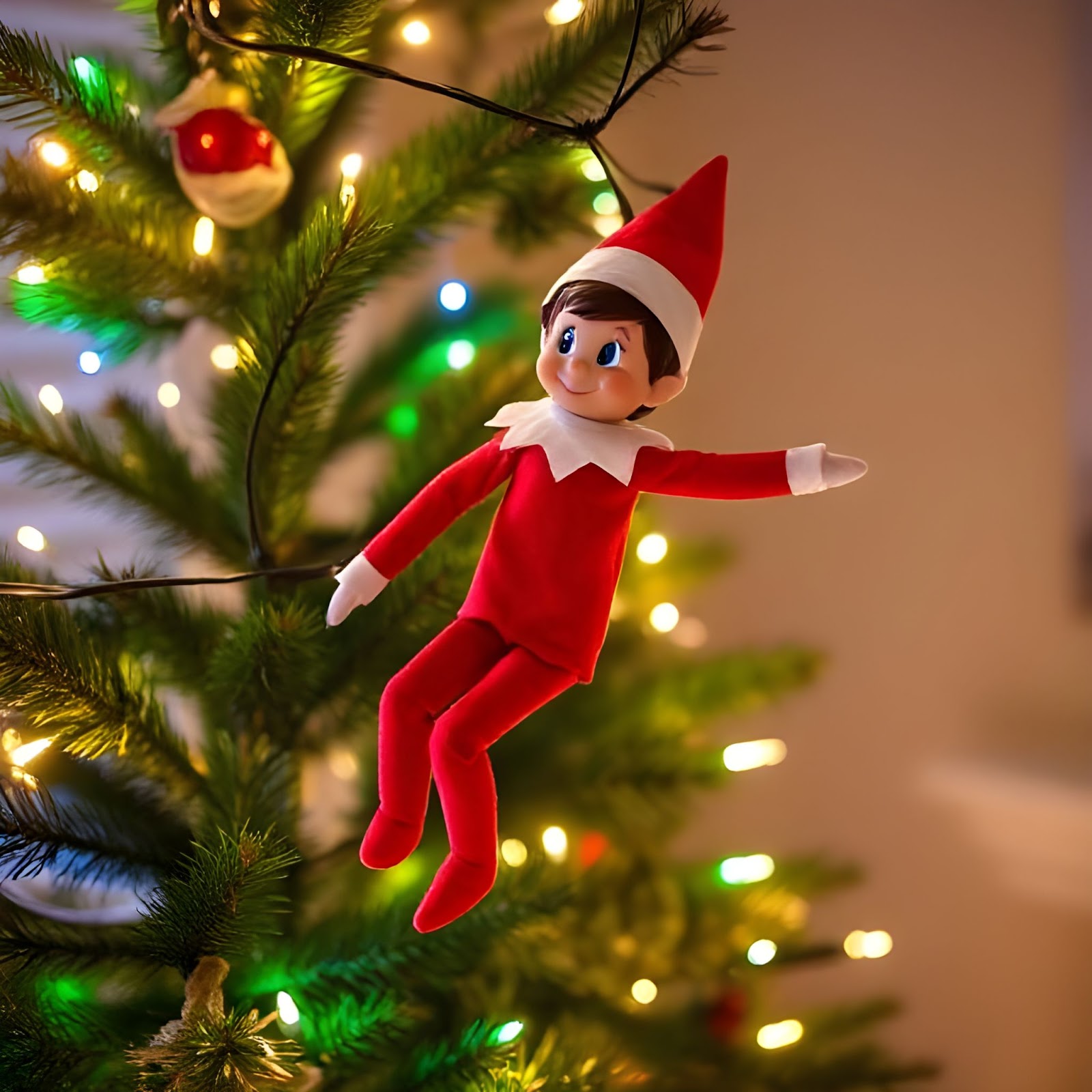 Elf Hanging on Lights -  ELF ON THE SHELF IDEAS 10