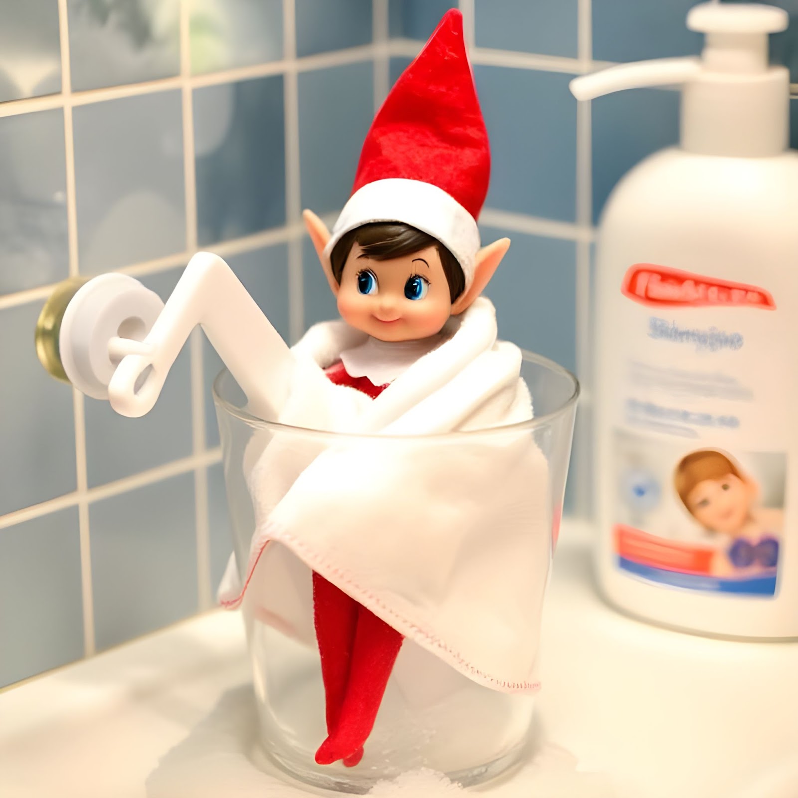 Elf on the Shower -ELF ON THE SHELF IDEAS 15