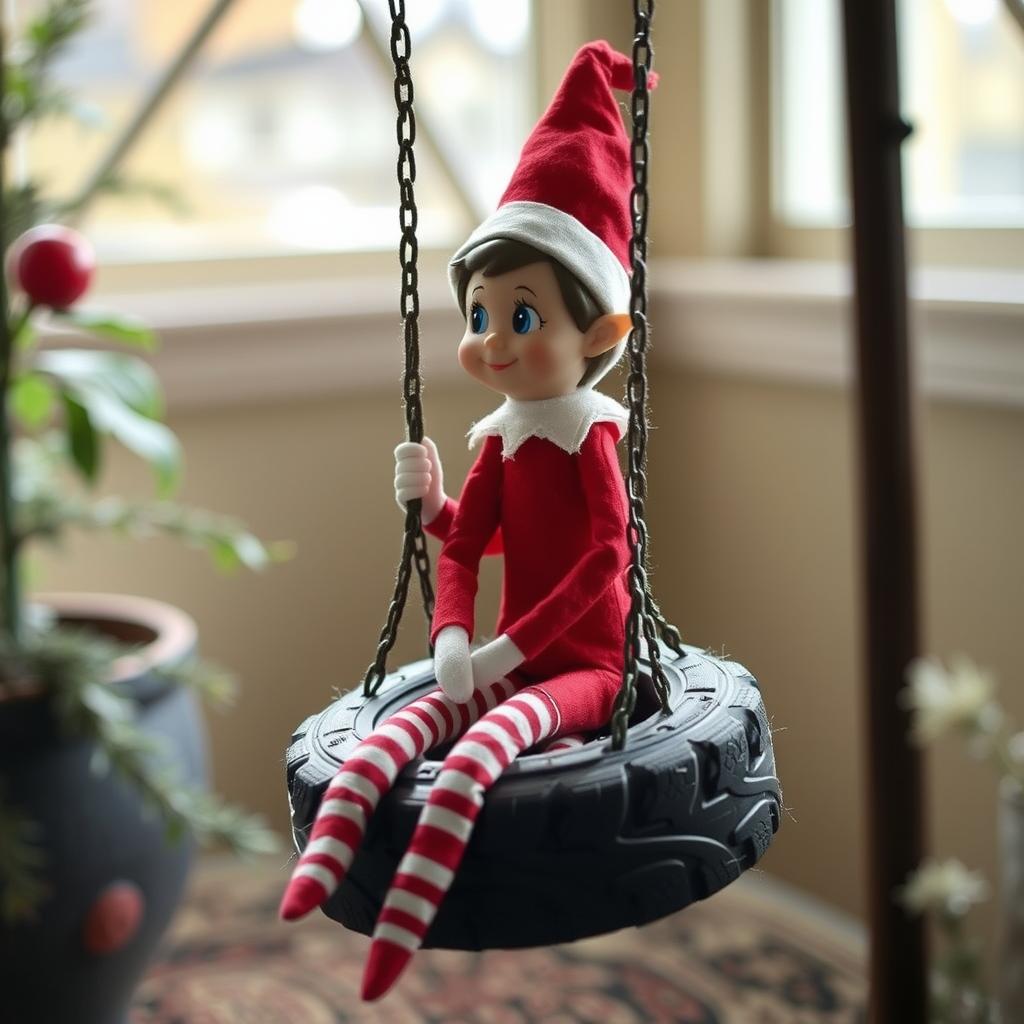 Tire Swing Elf -ELF ON THE SHELF IDEAS 2