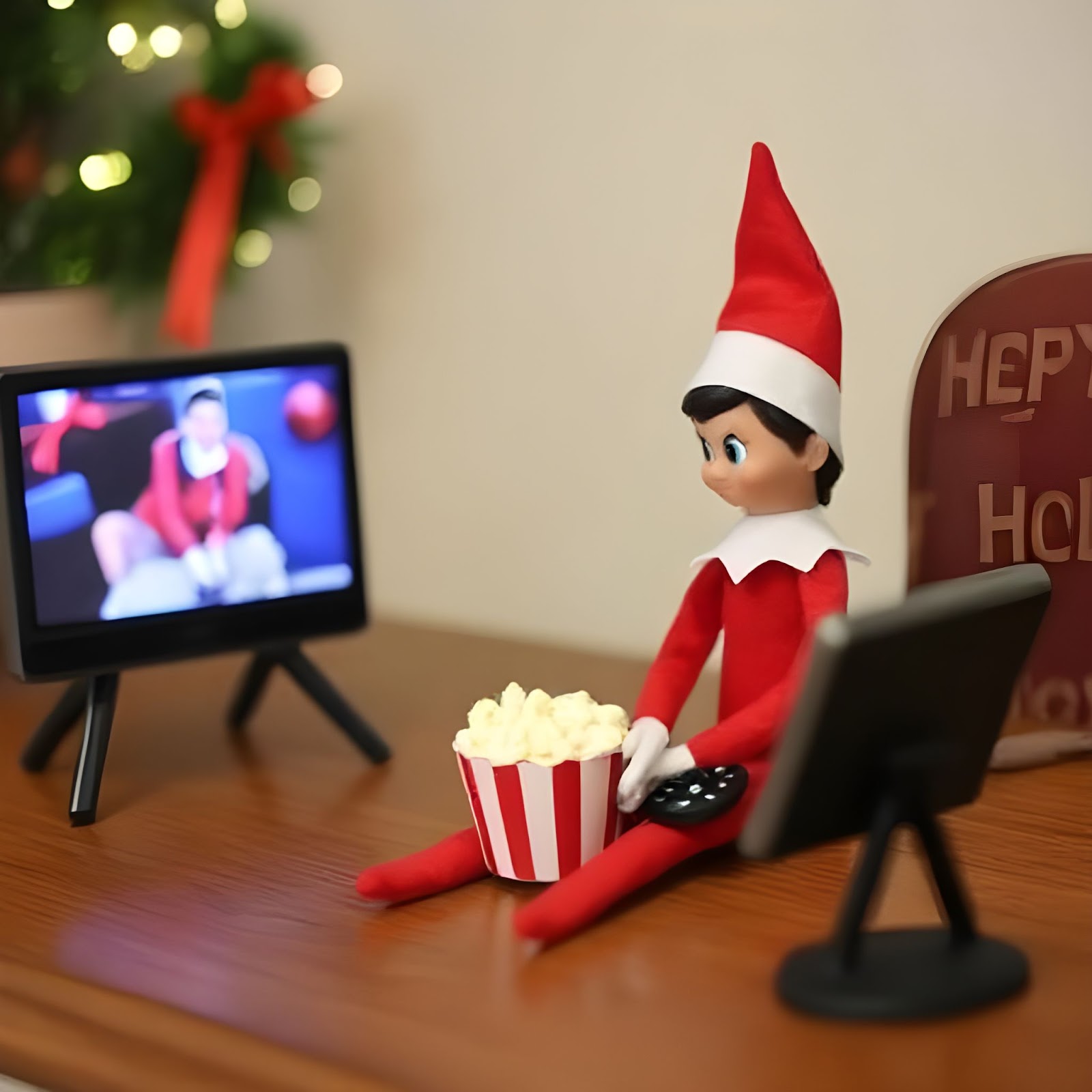 Elf Enjoying Movie Night -ELF ON THE SHELF IDEAS 20