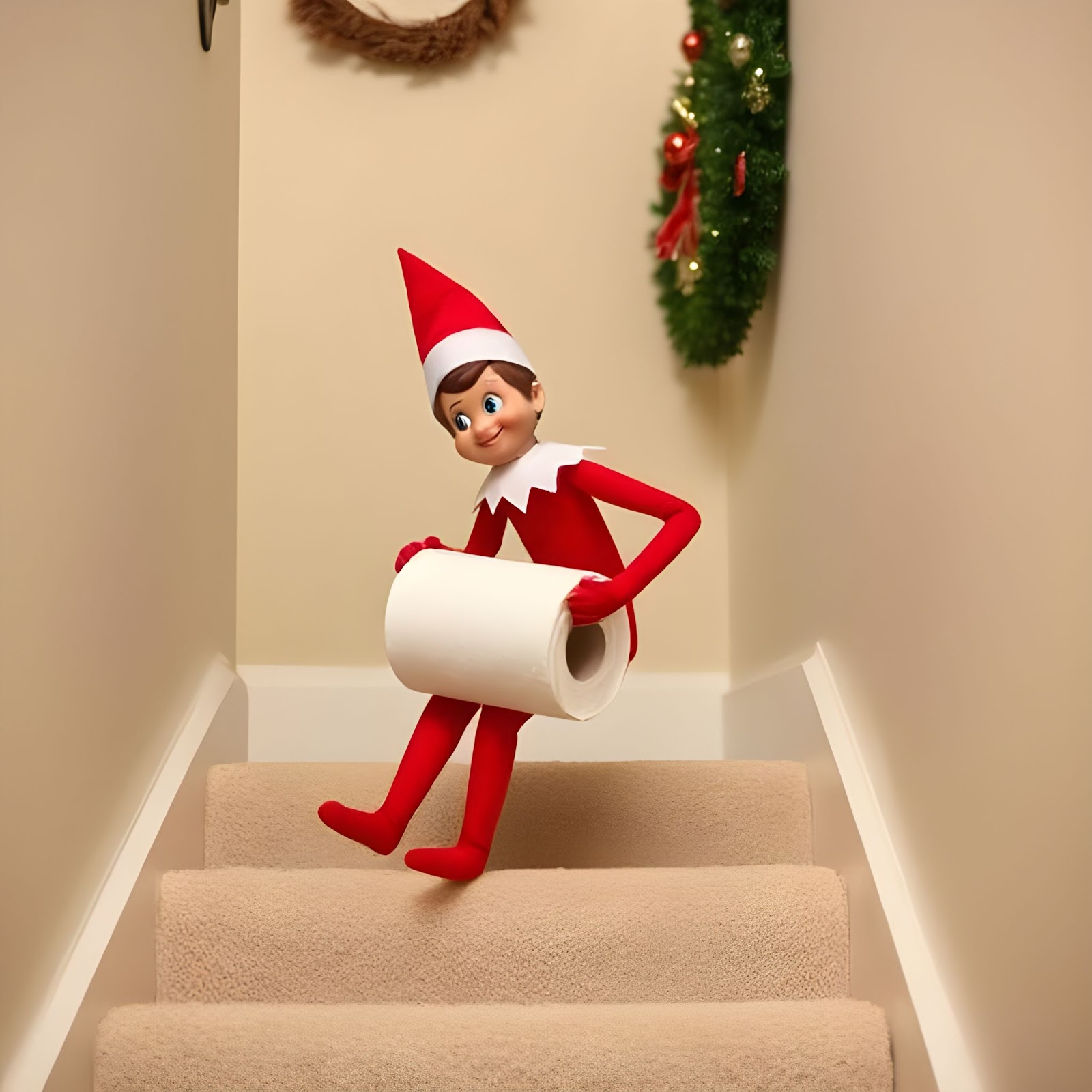 Elf Rolling with the Toilet Paper Roll - ELF ON THE SHELF IDEAS 7