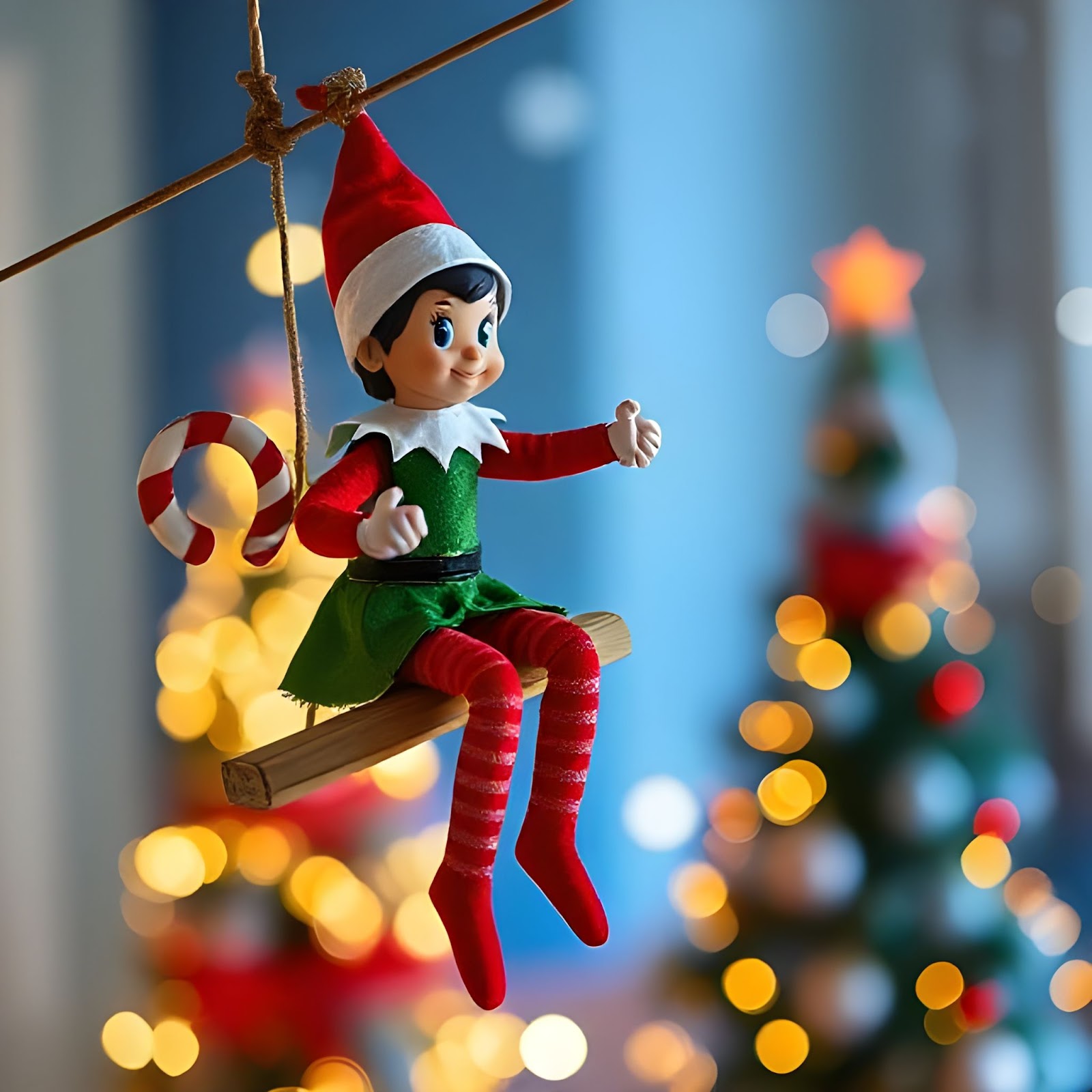 Elf Zipline with a Candy Cane- ELF ON THE SHELF IDEAS 7